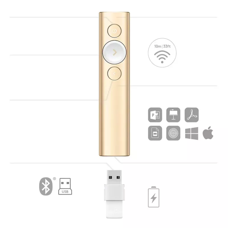 Comando de apresentação LOGITECH Spotlight – Dourado