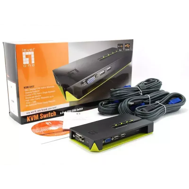 Switch KVM LevelOne 4 portas USB VGA KVM-0422