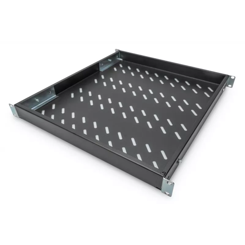 Prateleira fixa 1U DIGITUS, ajustável para armários de 800 mm de profundidade, 500 mm de profundidade, cor preta (RAL 9005)