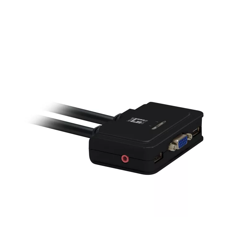 Switch KVM LevelOne 2 portas USB VGA com cabos, suporte de áudio, 2048 x 1536 píxeis, preto
