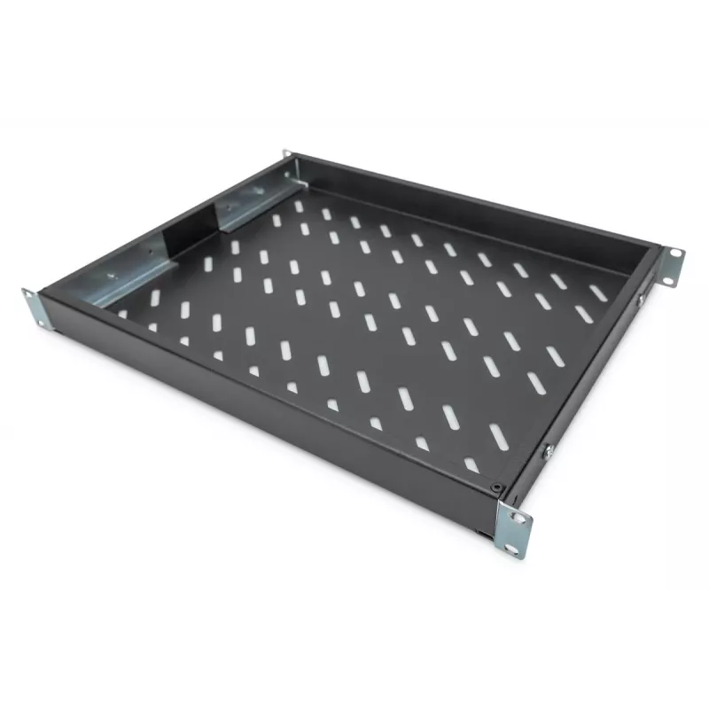 Prateleira fixa DIGITUS 1U, ajustável para armários de 600 mm de profundidade, 350 mm de profundidade, cor preta (RAL 9005)