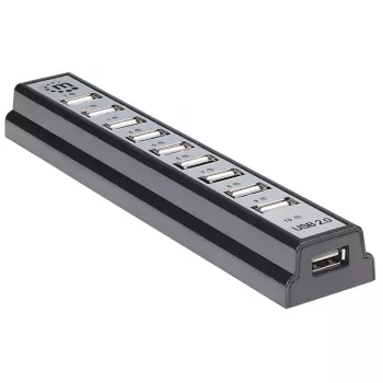 Hub de secretária Manhattan USB-A 10 portas, 10x portas USB-A, 480 Mbit/s (USB 2.0), alimentação via USB ou fonte de alimentação externa (não incluída) para maior potência nos dispositivos ligados
