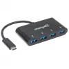 Dock/hub Manhattan USB-C, ligações (4x): USB-A (4x), 5 Gbit/s (USB 3.2 Gen1 também conhecido como USB 3.0), alimentado por USB (não requer fonte de alimentação externa), cabo 20 cm, equivalente a HB30C4AB