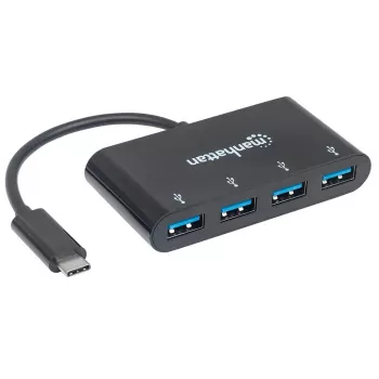 Dock/hub Manhattan USB-C, ligações (4x): USB-A (4x), 5 Gbit/s (USB 3.2 Gen1 também conhecido como USB 3.0), alimentado por USB (não requer fonte de alimentação externa), cabo 20 cm, equivalente a HB30C4AB