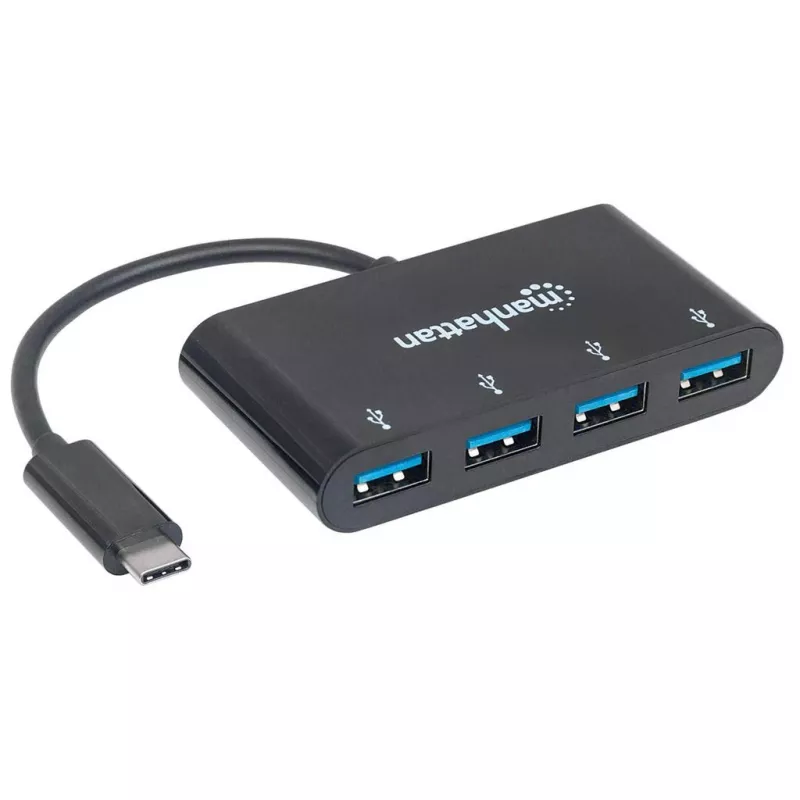 Dock/hub Manhattan USB-C, ligações (4x): USB-A (4x), 5 Gbit/s (USB 3.2 Gen1 também conhecido como USB 3.0), alimentado por USB (não requer fonte de alimentação externa), cabo 20 cm, equivalente a HB30C4AB