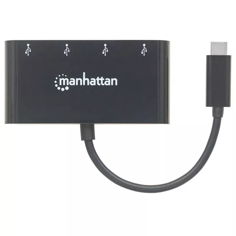Dock/hub Manhattan USB-C, ligações (4x): USB-A (4x), 5 Gbit/s (USB 3.2 Gen1 também conhecido como USB 3.0), alimentado por USB (não requer fonte de alimentação externa), cabo 20 cm, equivalente a HB30C4AB