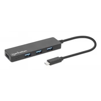 Dock/hub Manhattan USB-C, ligações (4): USB-A (x4), 5 Gbps (USB 3.2 Gen1 também conhecido como USB 3.0), alimentado por USB (não requer fonte de alimentação externa), equivalente a HB30CM4AB