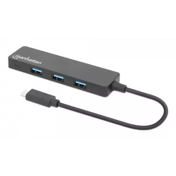 Dock/hub Manhattan USB-C, ligações (4): USB-A (x4), 5 Gbps (USB 3.2 Gen1 também conhecido como USB 3.0), alimentado por USB (não requer fonte de alimentação externa), equivalente a HB30CM4AB
