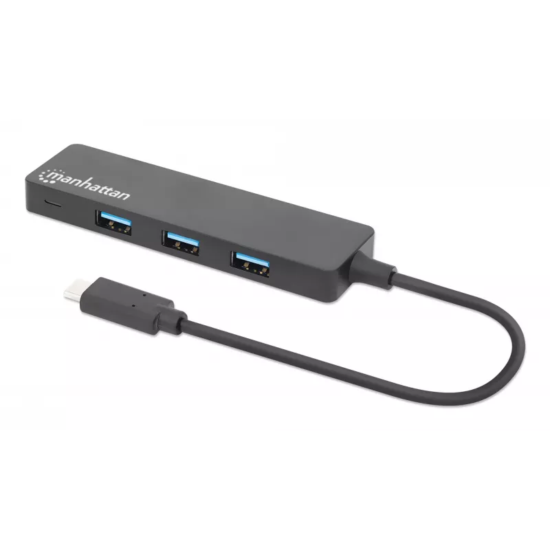 Dock/hub Manhattan USB-C, ligações (4): USB-A (x4), 5 Gbps (USB 3.2 Gen1 também conhecido como USB 3.0), alimentado por USB (não requer fonte de alimentação externa), equivalente a HB30CM4AB
