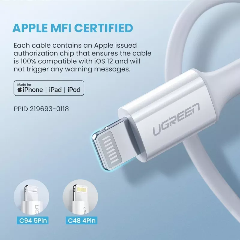 Cabo Lightning Ugreen 10493 1 m branco