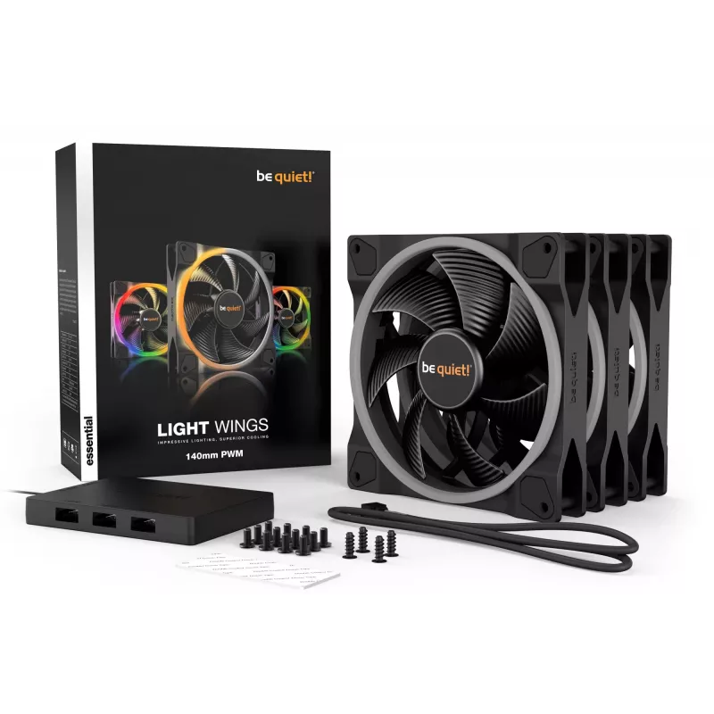 Ventoinha be quiet Light Wings 140mm ARGB PWM preta pack de 3