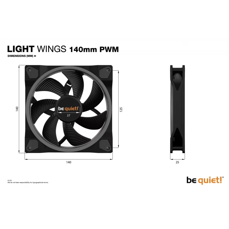 Ventoinha be quiet Light Wings 140mm ARGB PWM preta pack de 3