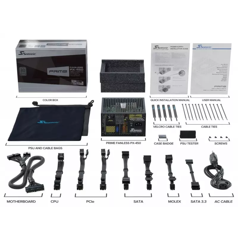Fonte de alimentação Seasonic PRIME Fanless PX-500, 500 W, 80 PLUS Platinum, PRIME-PX-500