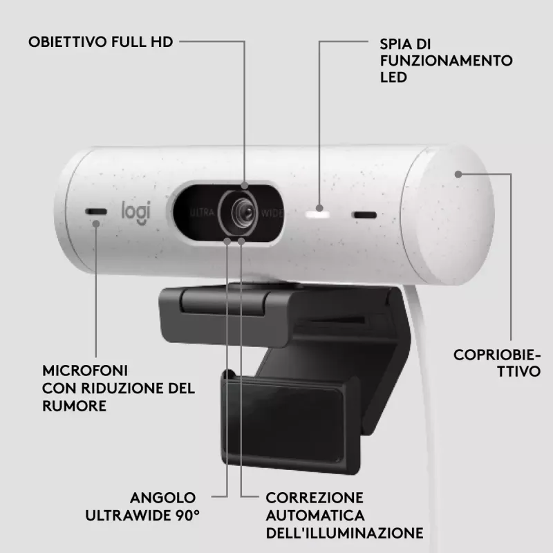 Webcam Logitech Brio 500 Full HD 4MP USB-C Branco