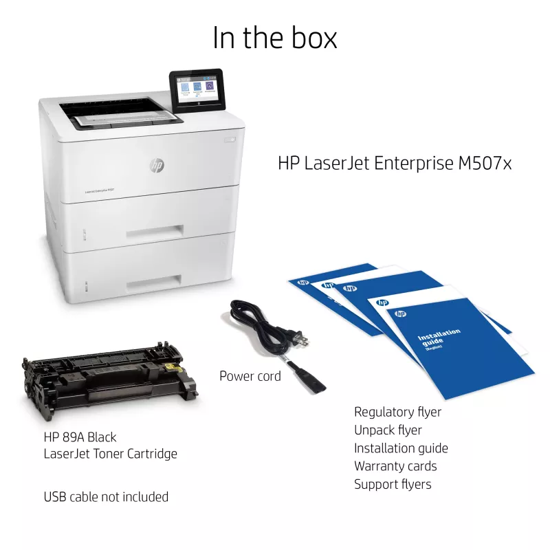 HP LaserJet Enterprise M507x, Laser, 1200 x 1200 DPI, A4, 43 ppm, Impressão frente e verso, com capacidade de rede