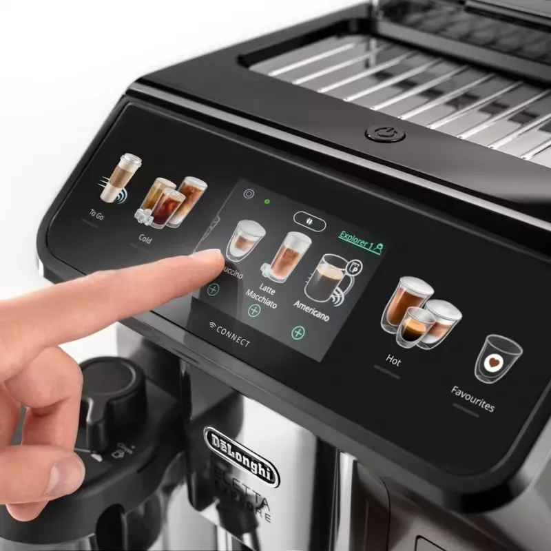 Máquina de café combinada De’Longhi ECAM450.86.T — totalmente automática, depósito de água 1,8 l, recipiente de grãos 300 g, 19 bar, moinho integrado, Ecrã TFT
