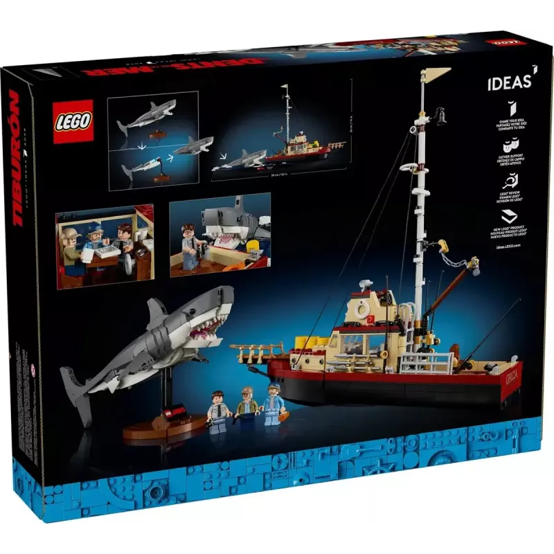 Brinquedo de construção LEGO Ideas 21350 conjunto Jaws — 1497 peças, 3 minifiguras, barco e tubarão icónico, recomendado a partir dos 18 anos