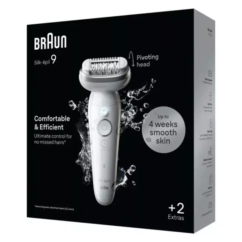 Epilador BRAUN 9-011 3D Silk-epil 9 Flex Wet & Dry — 40 pinças, bateria, massagem, branco/cinzento