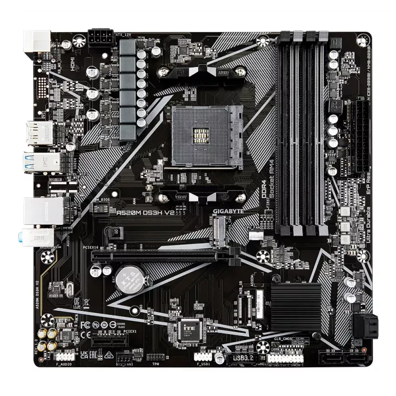Placa-mãe GIGABYTE A520M DS3H V2 - Suporta CPUs AMD Ryzen 5000 Série AM4, até 4733 MHz DDR4 (OC), PCIe 3.0 x16, GbE LAN, USB 3.2 Gen 1