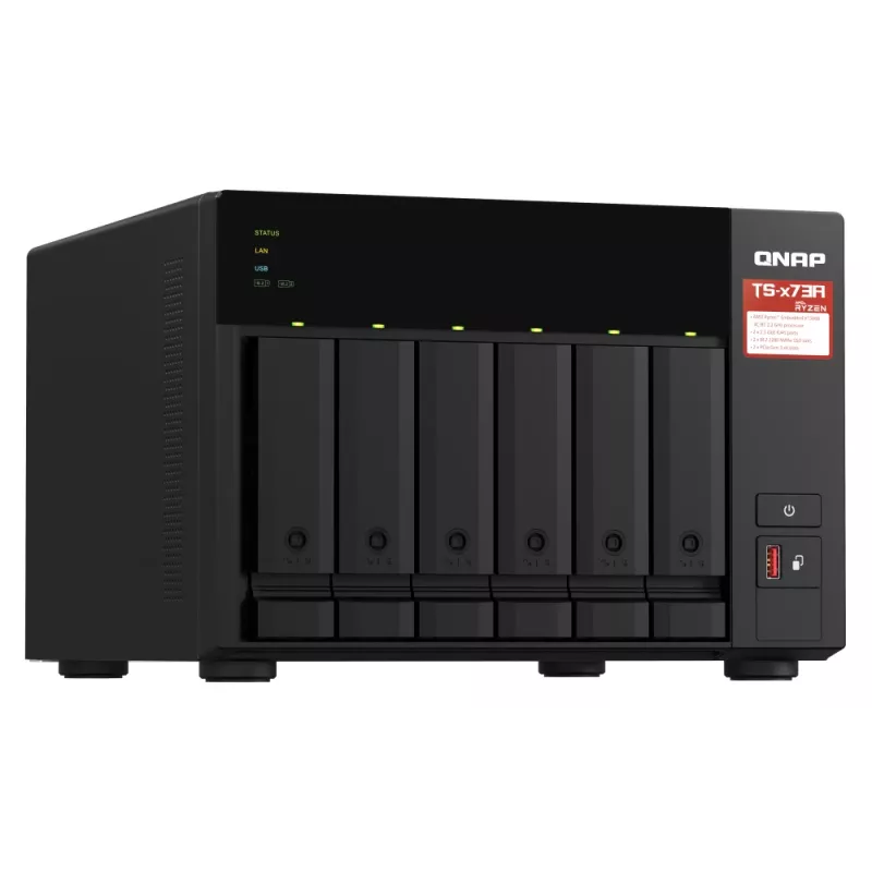 QNAP TS-673A-SW5T NAS/Servidor de armazenamento Torre Ryzen Embedded V1500B 8 GB DDR4 0 TB QNAP QTS Preto