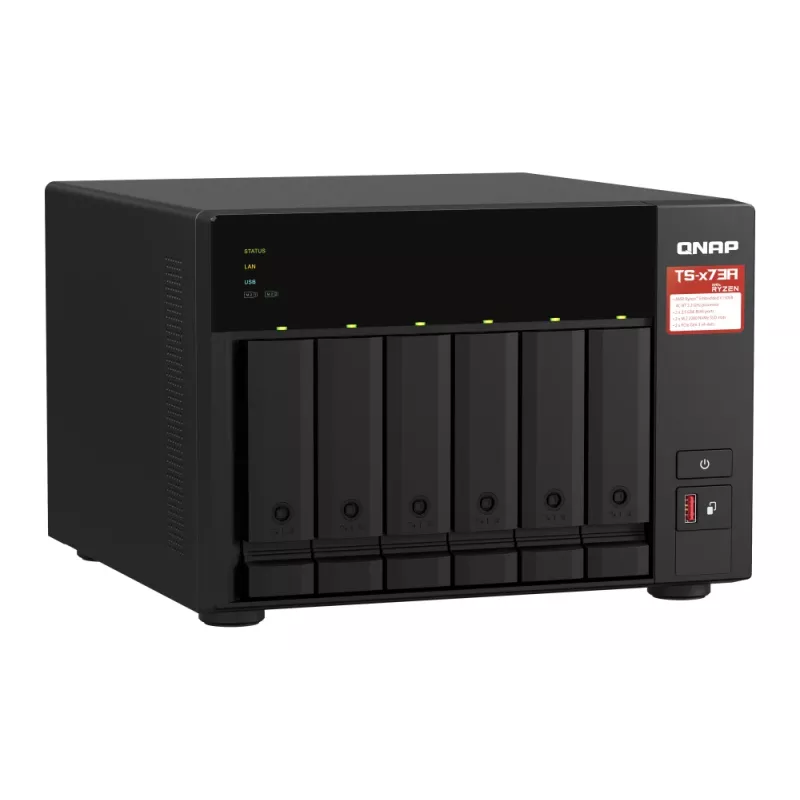 QNAP TS-673A-SW5T NAS/Servidor de armazenamento Torre Ryzen Embedded V1500B 8 GB DDR4 0 TB QNAP QTS Preto
