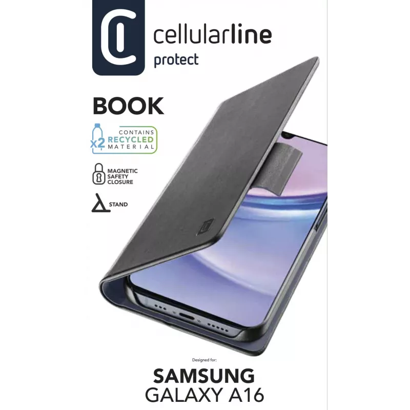 Cellularline Book - Capa tipo livro para Galaxy A16 com compartimento para cartões e fecho magnético
