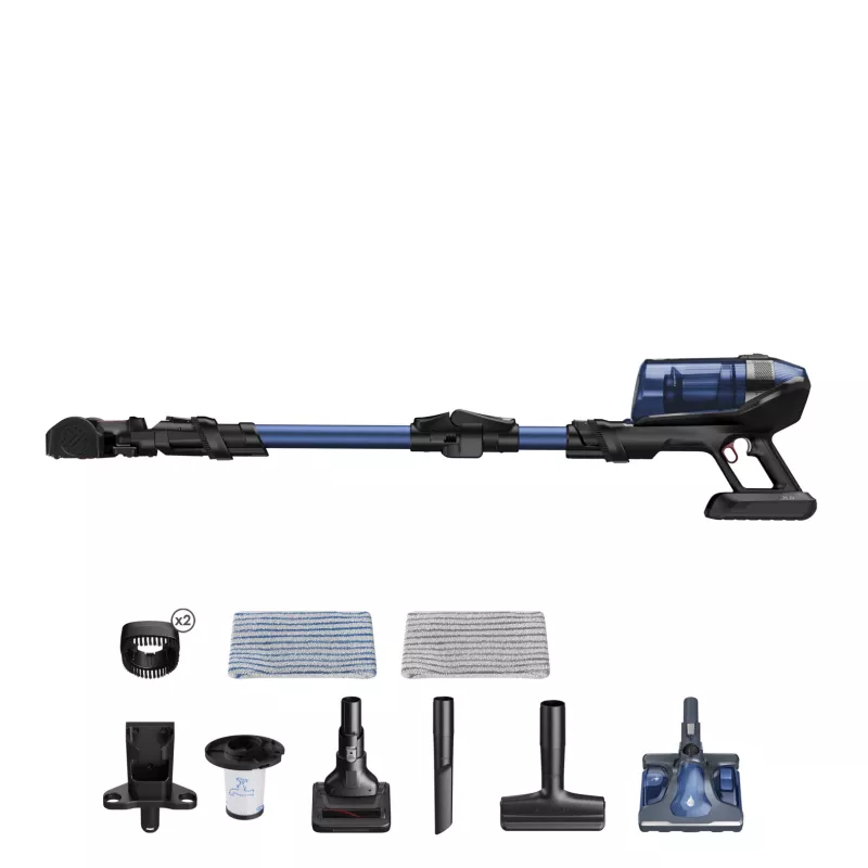 Rowenta X-Force Flex 12.60 Aqua RH98C0WO aspirador vertical sem fios 2 em 1, a seco e a húmido, sem saco, 320 W, 25,9 V, azul/cinzento