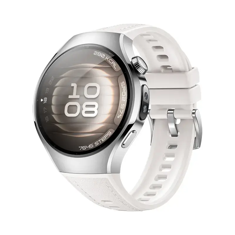 Smartwatch HUAWEI WATCH 5 — caixa redonda de aço inoxidável de 42 mm, 1,38 polegadas AMOLED, GPS, Bluetooth, bateria de 540 mAh, caixa bege com bracelete branca