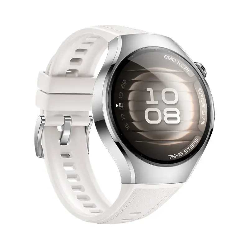 Smartwatch HUAWEI WATCH 5 — caixa redonda de aço inoxidável de 42 mm, 1,38 polegadas AMOLED, GPS, Bluetooth, bateria de 540 mAh, caixa bege com bracelete branca