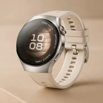 Smartwatch HUAWEI WATCH 5 — caixa redonda de aço inoxidável de 42 mm, 1,38 polegadas AMOLED, GPS, Bluetooth, bateria de 540 mAh, caixa bege com bracelete branca