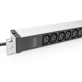 DIGITUS 1U alumínio PDU para montagem em rack 12x C13 16A 230VAC 50/60Hz ficha de contacto de proteção