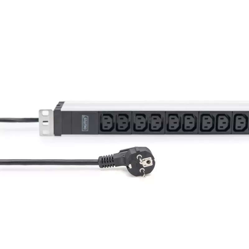 DIGITUS 1U alumínio PDU para montagem em rack 12x C13 16A 230VAC 50/60Hz ficha de contacto de proteção