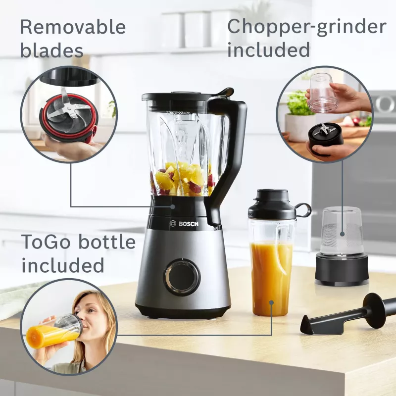 Batedeira Bosch Serie 4 MMB6177S 1,5 L batedeira de mesa 1200 W preto, prateado
