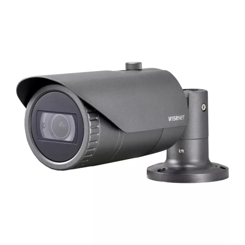 Hanwha Vision QNO-7082R WiseNet Q câmara IP bullet para exterior, 4 MP, 3,2–10 mm, zoom ótico 3,1x, dia/noite, cinzenta