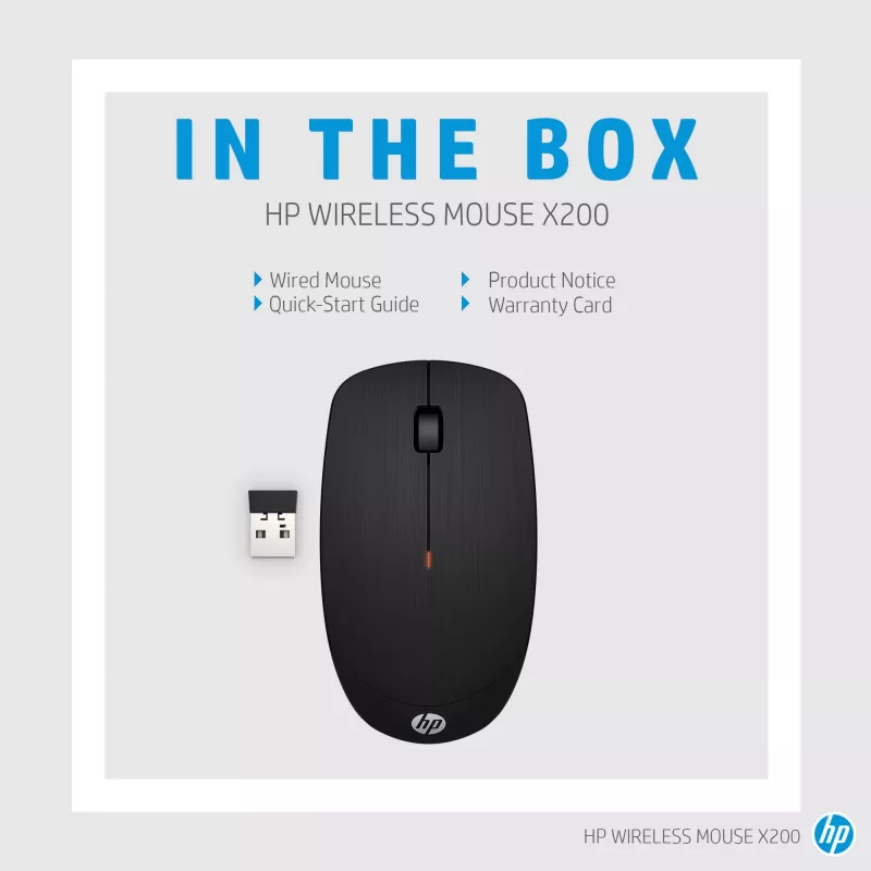 HP X200 rato sem fios 6VY95AA, ótico, 2,4 GHz, recetor USB, preto