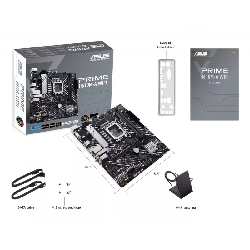 Motherboard ASUS PRIME H610M-A WIFI, Intel H610, LGA 1700, micro ATX, DDR5, 2x DIMM, Wi-Fi 5, Bluetooth, Gigabit LAN, áudio HD 7.1