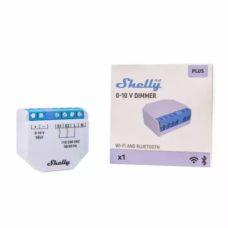 Dimmer Shelly Plus 0-10V de encastrar azul-cinzento controlo sem fios 110-240V