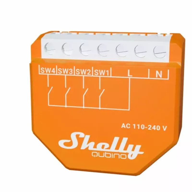 Interruptor inteligente Shelly Qubino Wave i4 — controlador de cenas sem fios 110–240 V, 16 A, 50/60 Hz, laranja