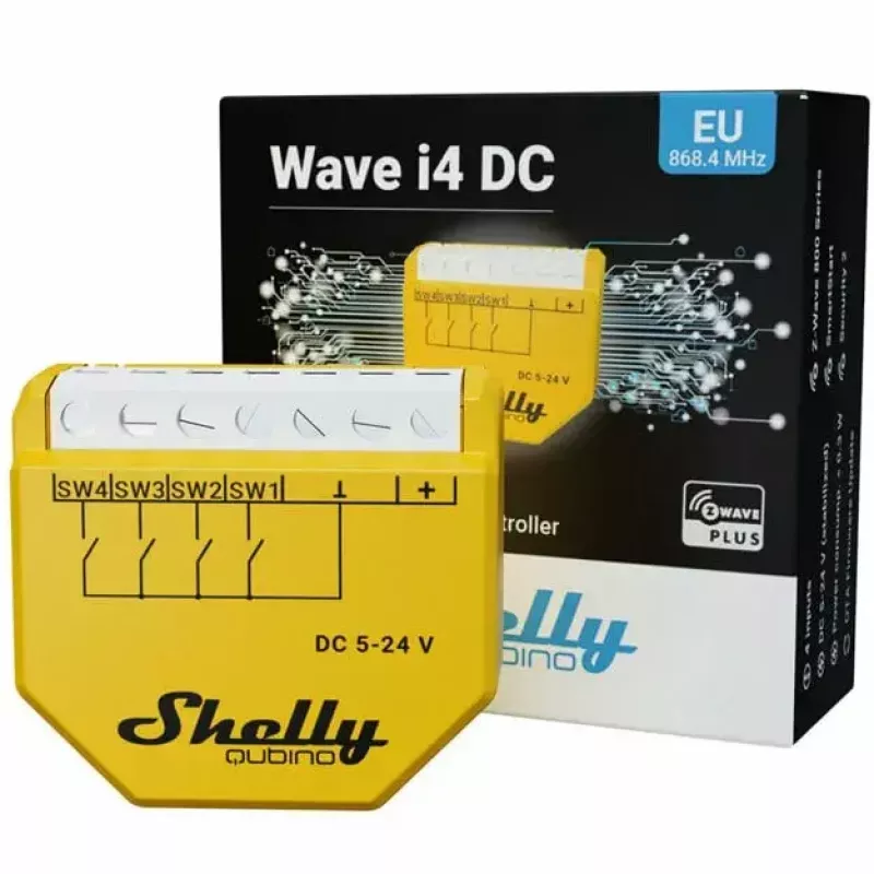 Interruptor inteligente Shelly Qubino Wave i4 DC amarelo sem fios 5-24V