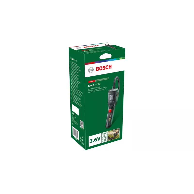 Bomba de ar elétrica Bosch 0.603.947.000 — portátil, recarregável, 10 bar (150–150 psi), 3000 mAh, USB‑C, 10 l/min, com mangueira e acessórios