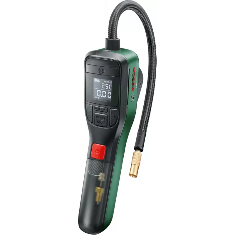 Bomba de ar elétrica Bosch 0.603.947.000 — portátil, recarregável, 10 bar (150–150 psi), 3000 mAh, USB‑C, 10 l/min, com mangueira e acessórios