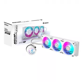 Arrefecedor líquido de CPU GIGABYTE AORUS WATERFORCE II 360 ICE AIO - 3 ventoinhas ARGB de 120 mm, mecanismo de bloqueio deslizante, DAISY-CHAIN, compatível com Intel LGA 1851 e AMD AM5