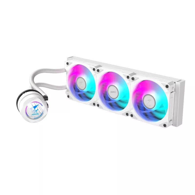 Arrefecedor líquido de CPU GIGABYTE AORUS WATERFORCE II 360 ICE AIO - 3 ventoinhas ARGB de 120 mm, mecanismo de bloqueio deslizante, DAISY-CHAIN, compatível com Intel LGA 1851 e AMD AM5