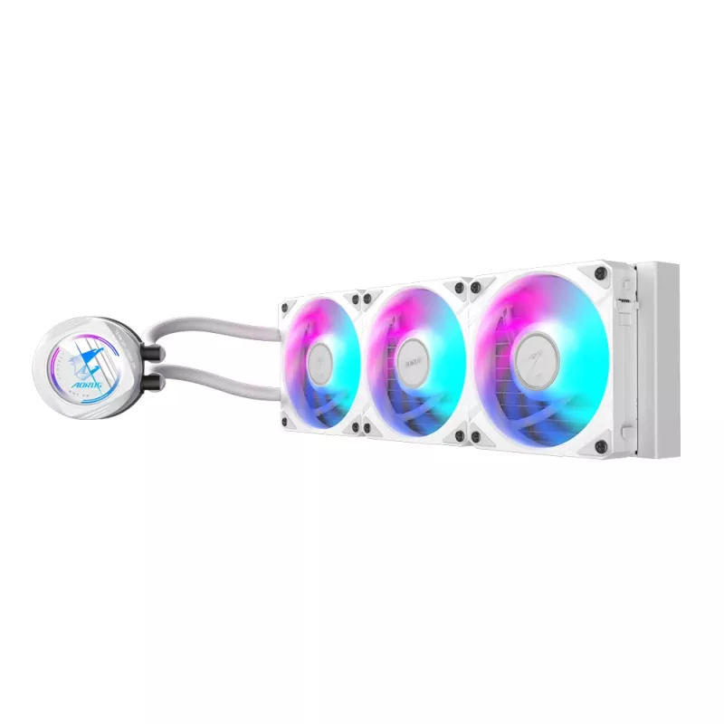Arrefecedor líquido de CPU GIGABYTE AORUS WATERFORCE II 360 ICE AIO - 3 ventoinhas ARGB de 120 mm, mecanismo de bloqueio deslizante, DAISY-CHAIN, compatível com Intel LGA 1851 e AMD AM5