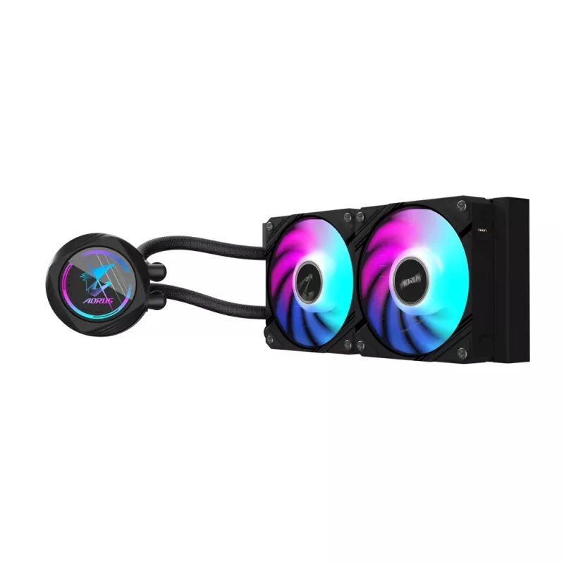 Arrefecedor líquido de CPU GIGABYTE AORUS WATERFORCE II 240 AIO – 2 ventoinhas ARGB de 120 mm, mecanismo de bloqueio deslizante, DAISY-CHAIN, compatível com Intel LGA 1851 e AMD AM5
