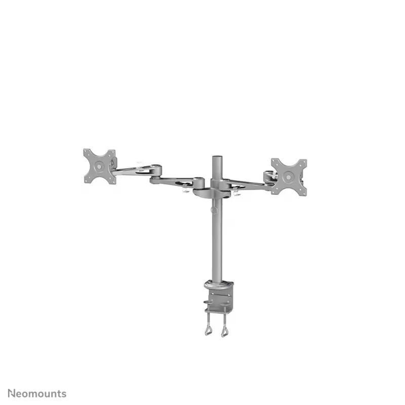Neomounts FPMA-D935D suporte de secretária para dois monitores, articulado, com grampo, 14–27 polegadas (35,6–68,6 cm), 6 kg por ecrã, VESA 75x75/100x100, prateado