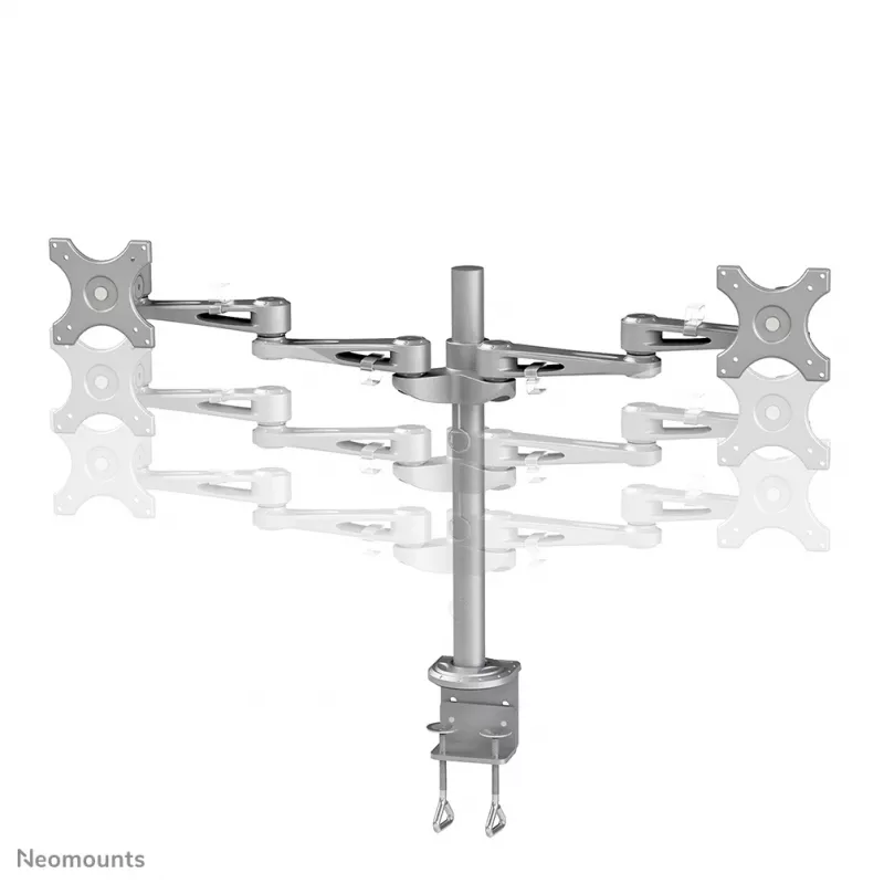 Neomounts FPMA-D935D suporte de secretária para dois monitores, articulado, com grampo, 14–27 polegadas (35,6–68,6 cm), 6 kg por ecrã, VESA 75x75/100x100, prateado