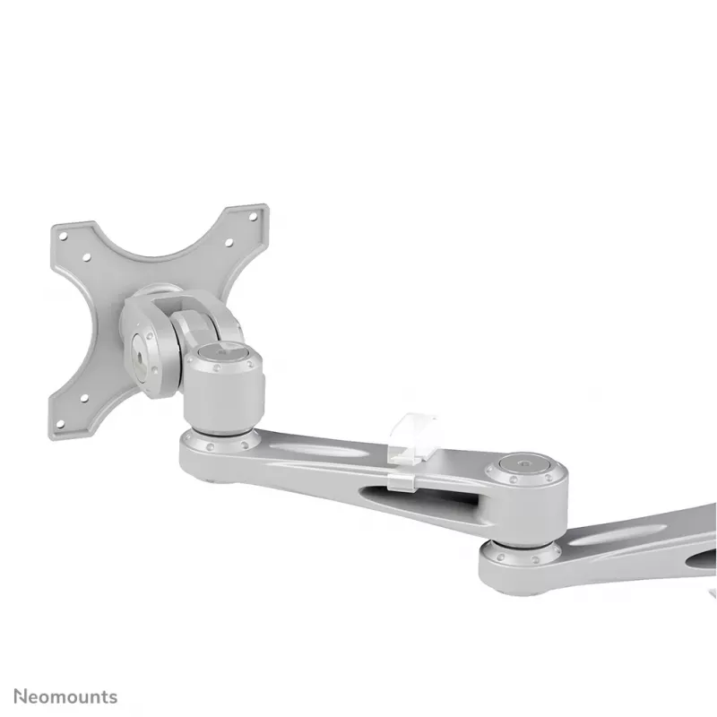Neomounts FPMA-D935D suporte de secretária para dois monitores, articulado, com grampo, 14–27 polegadas (35,6–68,6 cm), 6 kg por ecrã, VESA 75x75/100x100, prateado
