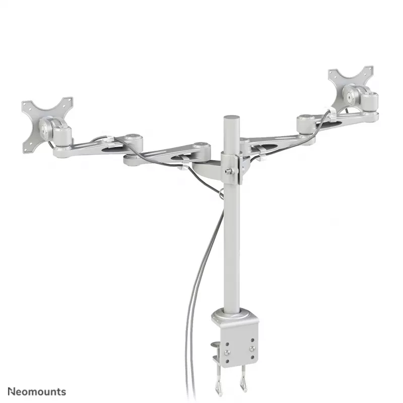 Neomounts FPMA-D935D suporte de secretária para dois monitores, articulado, com grampo, 14–27 polegadas (35,6–68,6 cm), 6 kg por ecrã, VESA 75x75/100x100, prateado