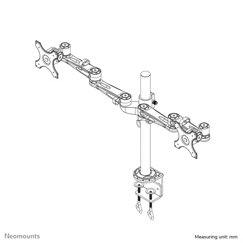 Neomounts FPMA-D935D suporte de secretária para dois monitores, articulado, com grampo, 14–27 polegadas (35,6–68,6 cm), 6 kg por ecrã, VESA 75x75/100x100, prateado